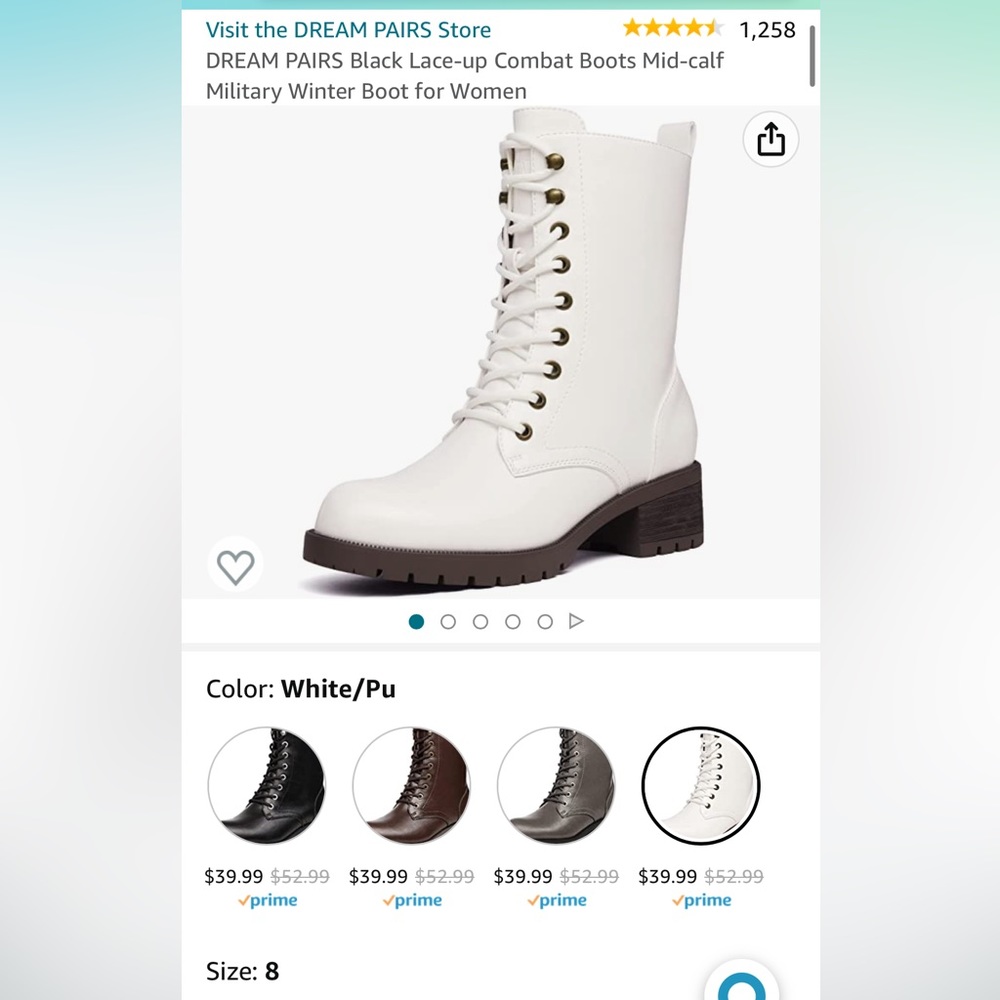 Dream Paris White Combat Boots
